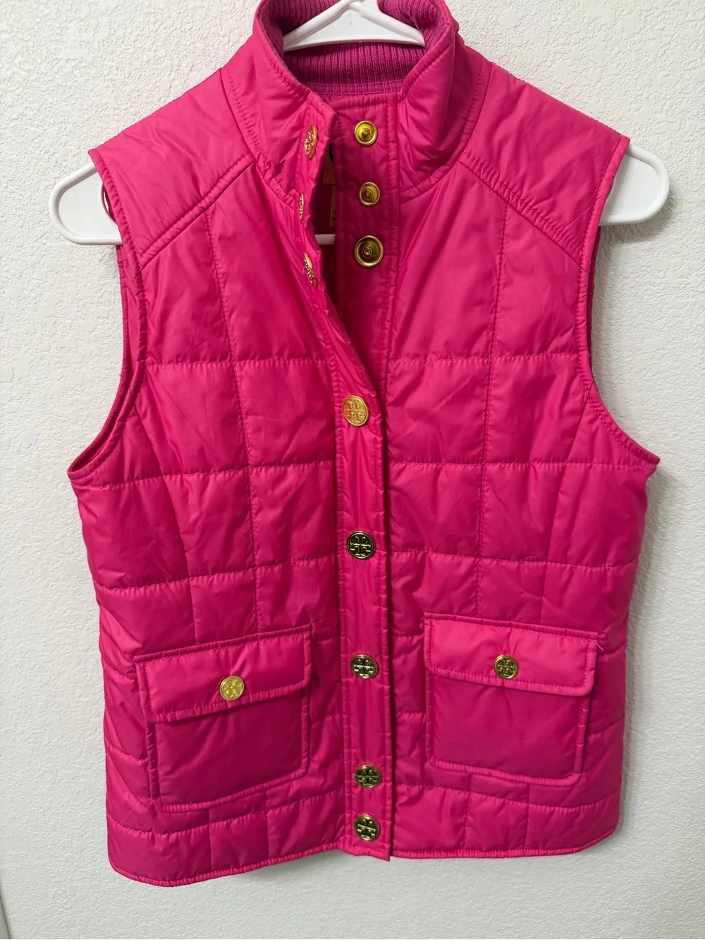 Tory Burch Hot Pink Quilted Puffer Vest Size XS With Two Pockets